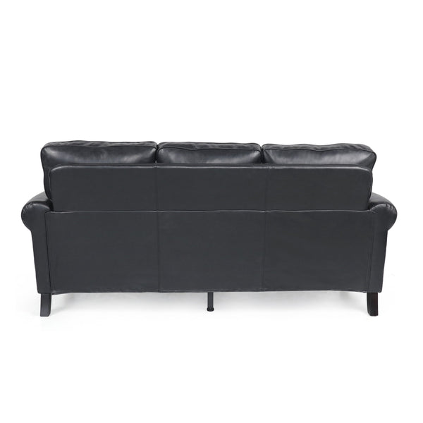 English Elm 3 Seater Pu Leather Sofa with Nailhead Trim Tapered Birch Legs for Modern Living 71405.00PUMDNT