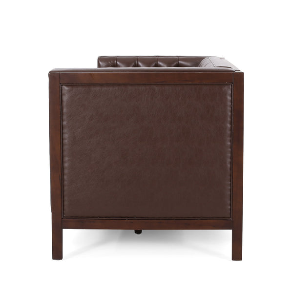 English Elm Christopher Knight Home® - 3 Seater Sofa - Contemporary Mid-Century Design With Button-Tufted Comfort, Dark Brown Pu Upholstery 72144.00ADBRN_72144.00BDBRN