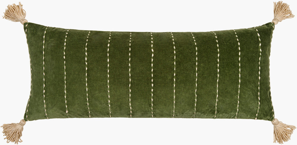 Surya Velvet Kantha Lumbar Pillow 13"L X 36"W - Bohemian Global Style, Soft Cotton Accent For Home Decor Grass Green Cotton,Cotton,Polyester,Polyfill Vkh002-1336