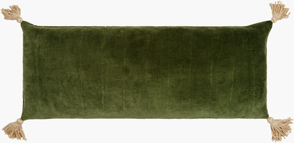 Surya Velvet Kantha Lumbar Pillow 13"L X 36"W - Bohemian Global Style, Soft Cotton Accent For Home Decor Grass Green Cotton,Cotton,Polyester,Polyfill Vkh002-1336