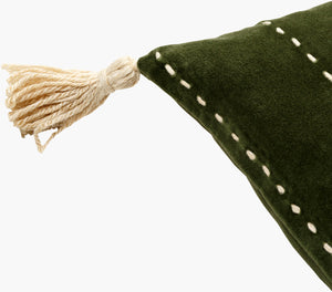 Surya Velvet Kantha Lumbar Pillow 13"L X 36"W - Bohemian Global Style, Soft Cotton Accent For Home Decor Grass Green Cotton,Cotton,Polyester,Polyfill Vkh002-1336