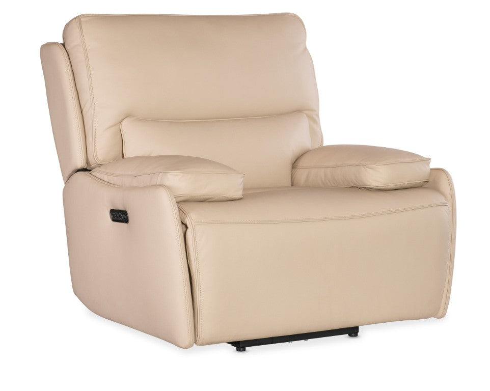 Hooker Furniture Kramer Zero Gravity Power Recliner In Oslo Ivory Leather With Usb Port, Bustle Back, Metal Base Beige SS719-PHZ1-012