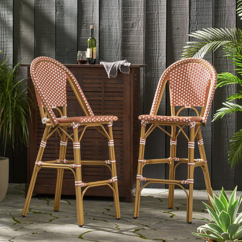 English Elm 29.5" Outdoor Pe Rattan Bistro Barstools Aluminum Frame All-weather Wicker Set of 2 71422.00RT