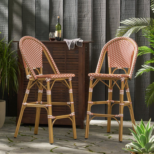 English Elm 29.5" Outdoor Pe Rattan Bistro Barstools Aluminum Frame All-weather Wicker Set of 2 71422.00RT