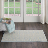 Nourison Jubilant JUB06 Machine Made Power-loomed Narrow Border Indoor Only Farmhouse Contemporary Rug Ivory,Light Blue, Light Blue 100% Polypropylene 99446478429