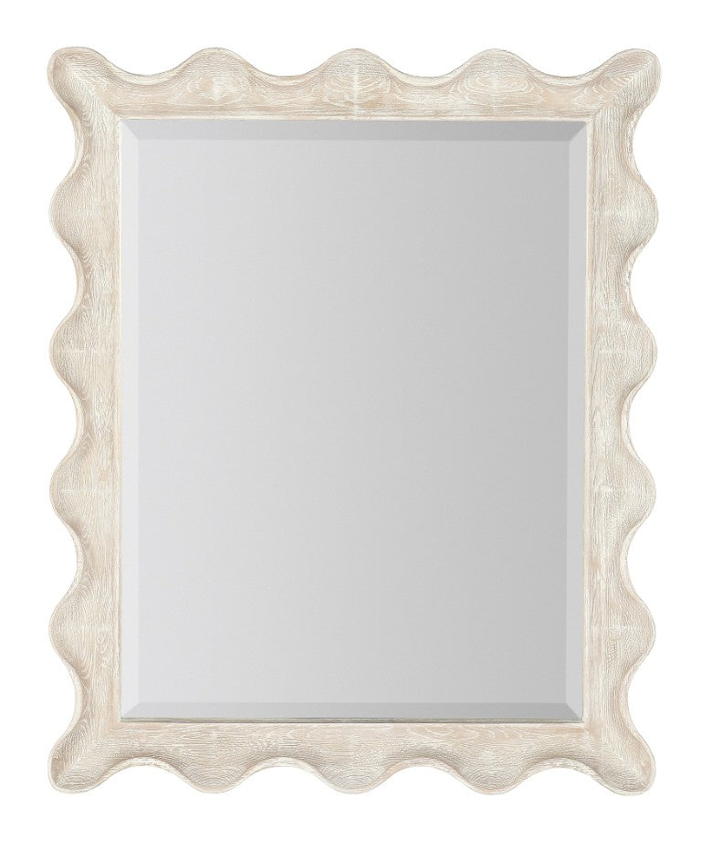 Hooker Furniture Serenity Surf Scalloped Landscape Mirror — Whitewashed Oak Beveled Frame, Distressed Coastal Chic 6350-90008-80