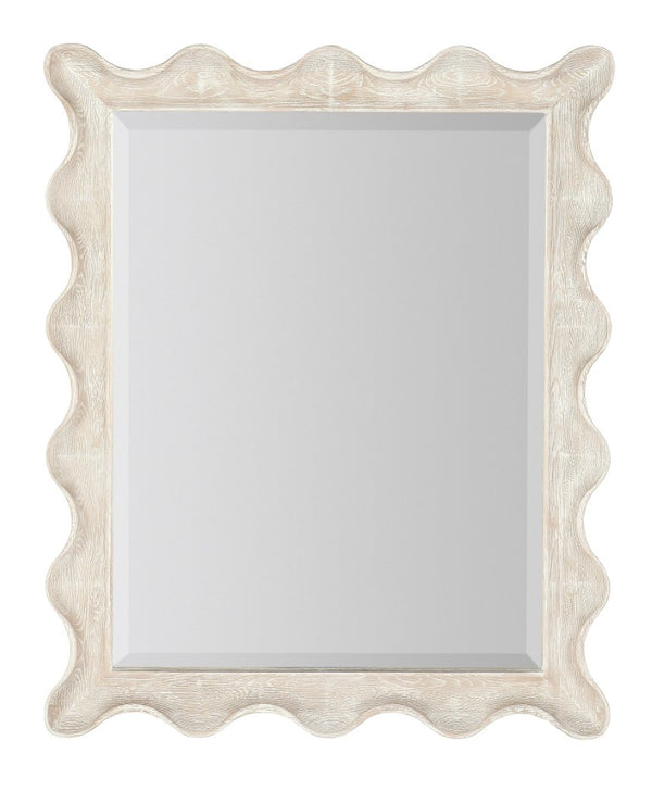 Hooker Furniture Serenity Surf Scalloped Landscape Mirror — Whitewashed Oak Beveled Frame, Distressed Coastal Chic 6350-90008-80