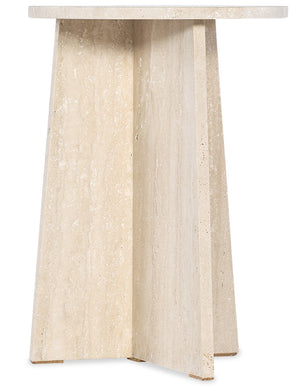 Hooker Furniture Melange Travertine Cirque Spot Table — Sculptural Round End Table, Tapered Pedestal, Neutral Beige Veining (22") 628-80593-00