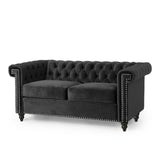 Christopher Knight Home® - Noble House - Brinkhaven Modern Glam Tufted Velvet Loveseat with Nailhead Trim