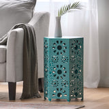 Christopher Knight Home® - Noble House - Wanda Indoor 14 Inch Crackle Teal Sunburst Iron Side Table