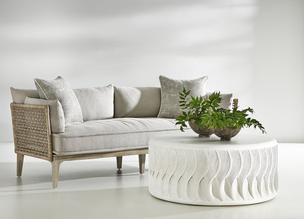 Bernhardt Bernhardt Nautilus-Inspired Outdoor Cocktail Table — White Stonecast, Scalloped Wave Design, Weatherproof Elegance X03029