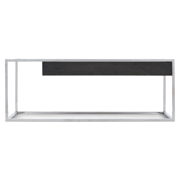 Bernhardt Bernhardt Beacon Cocktail Table — Distressed Pine Drawer & Polished Stainless Frame, Sculptural Storage (52"W) 303021C