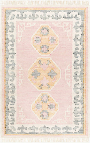 Livabliss Valerie Hand-woven Wool Flatweave Rug with Fringe Trim for Entryways and Small Spaces Ivory, Mauve 2' x 3' VLA2300-23