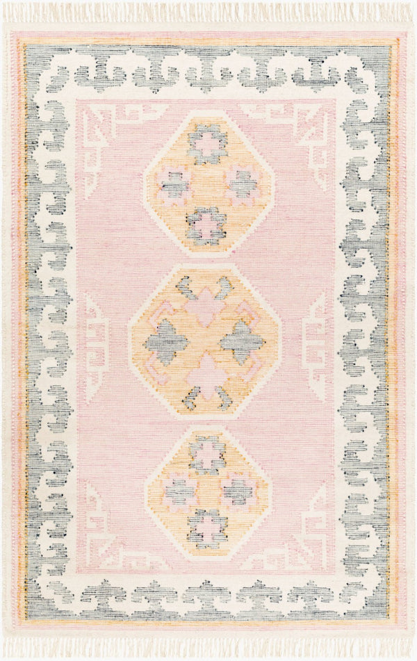 Livabliss Valerie Hand-woven Wool Flatweave Rug with Fringe Trim for Entryways and Small Spaces Ivory, Mauve 2' x 3' VLA2300-23