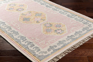 Livabliss Valerie Hand-woven Wool Flatweave Rug with Fringe Trim for Entryways and Small Spaces Ivory, Mauve 2' x 3' VLA2300-23