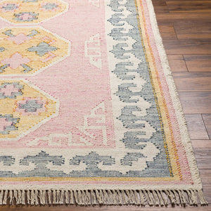Livabliss Valerie Hand-woven Wool Flatweave Rug with Fringe Trim for Entryways and Small Spaces Ivory, Mauve 2' x 3' VLA2300-23