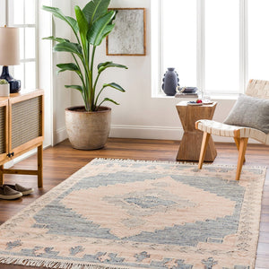 Livabliss Valerie Handwoven Wool Flatweave Rug with Fringe Vintage Traditional Living Room Accent Taupe, Charcoal 9' x 12' VLA2301-912