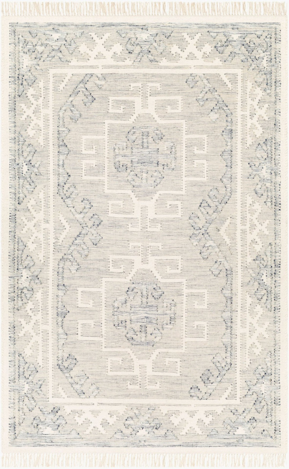 Livabliss Valerie Hand-woven Wool Accent Rug Artisan Flatweave with Fringe for Entryway Decor Cream, Denim 9' x 12' VLA2303-912