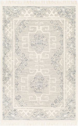Livabliss Valerie Hand-woven Wool Accent Rug Artisan Flatweave with Fringe for Entryway Decor Cream, Denim 9' x 12' VLA2303-912