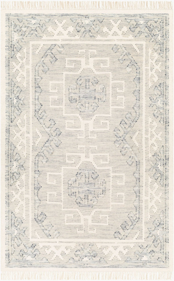 Livabliss Valerie Hand-woven Wool Accent Rug Artisan Flatweave with Fringe for Entryway Decor Cream, Denim 9' x 12' VLA2303-912