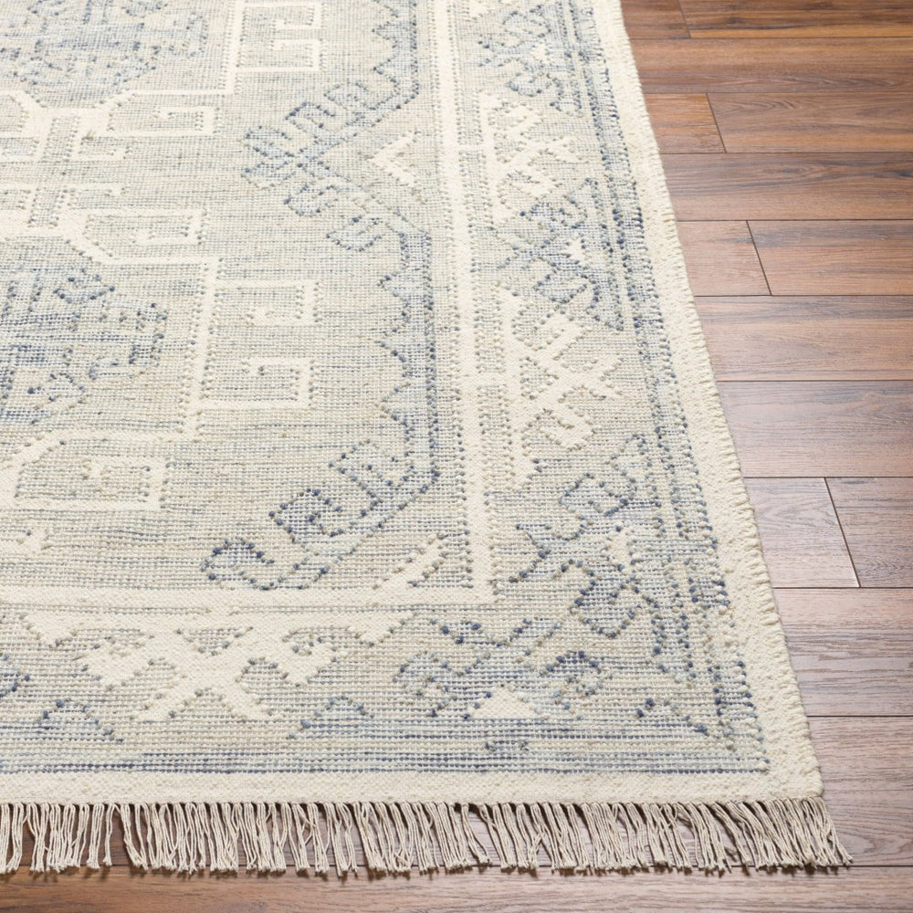 Livabliss Valerie Hand-woven Wool Accent Rug Artisan Flatweave with Fringe for Entryway Decor Cream, Denim 9' x 12' VLA2303-912