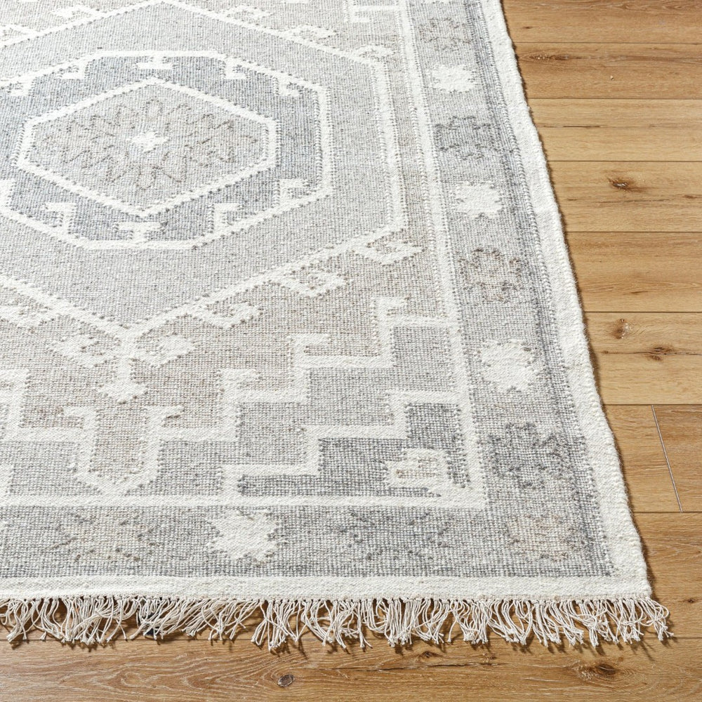 Livabliss Valerie Handwoven Wool Flatweave Area Rug with Knotted Fringe for Living Dining Rooms Cream, Denim 8' x 10' VLA2304-810
