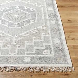 Livabliss Valerie Handwoven Wool Flatweave Area Rug with Knotted Fringe for Living Dining Rooms Cream, Denim 8' x 10' VLA2304-810