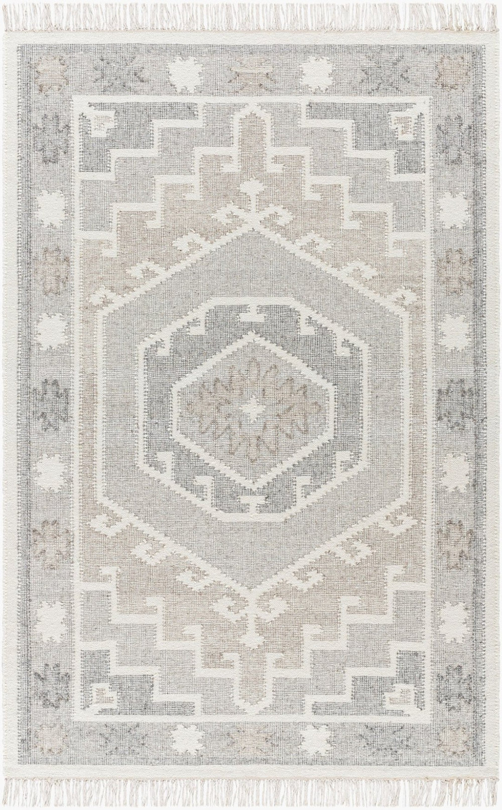 Livabliss Valerie Handwoven Wool Flatweave Area Rug with Knotted Fringe for Living Dining Rooms Cream, Denim 8' x 10' VLA2304-810