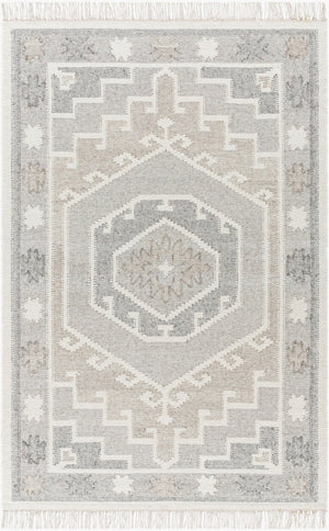 Livabliss Valerie Handwoven Wool Flatweave Area Rug with Knotted Fringe for Living Dining Rooms Cream, Denim 8' x 10' VLA2304-810