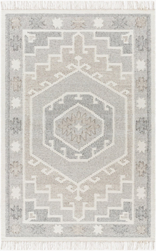 Livabliss Valerie Handwoven Wool Flatweave Area Rug with Knotted Fringe for Living Dining Rooms Cream, Denim 8' x 10' VLA2304-810
