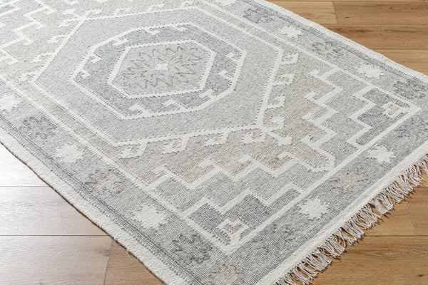 Livabliss Valerie Handwoven Wool Flatweave Area Rug with Knotted Fringe for Living Dining Rooms Cream, Denim 8' x 10' VLA2304-810
