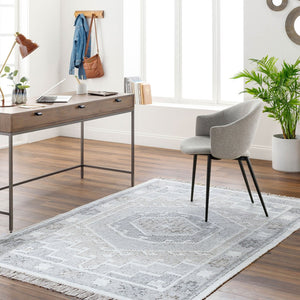 Livabliss Valerie Handwoven Wool Flatweave Area Rug with Knotted Fringe for Living Dining Rooms Cream, Denim 8' x 10' VLA2304-810
