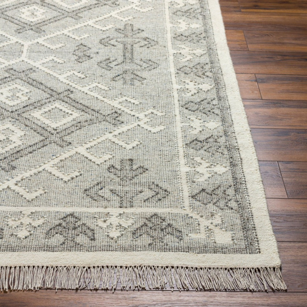 Livabliss Valerie Handwoven Wool Flatweave Rug with Fringe for Entryways and High Traffic Areas White, Charcoal 6' x 9' VLA2305-69