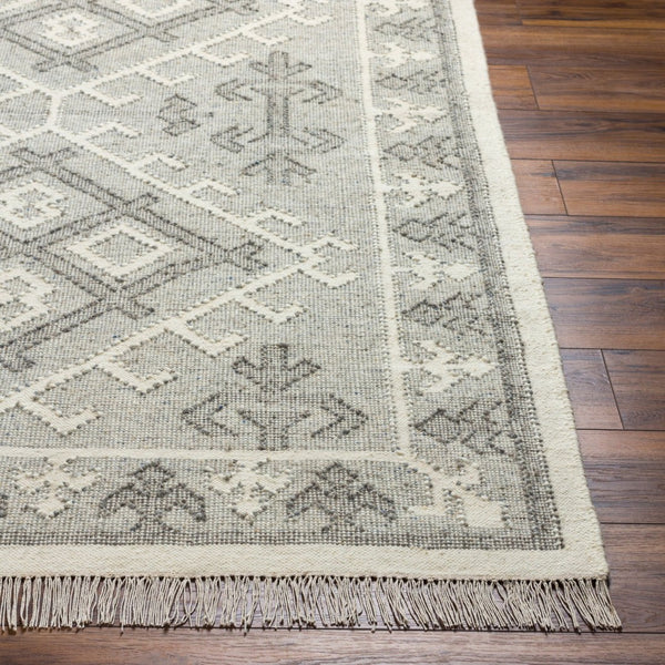 Livabliss Valerie Handwoven Wool Flatweave Rug with Fringe for Entryways and High Traffic Areas White, Charcoal 6' x 9' VLA2305-69