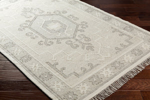 Livabliss Valerie Handwoven Wool Flatweave Rug with Fringe India Crafted Traditional Accent White, Charcoal 5' x 7'6" VLA2306-576