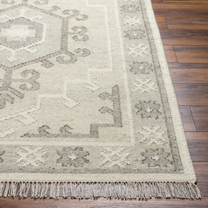 Livabliss Valerie Handwoven Wool Flatweave Rug with Fringe India Crafted Traditional Accent White, Charcoal 5' x 7'6" VLA2306-576