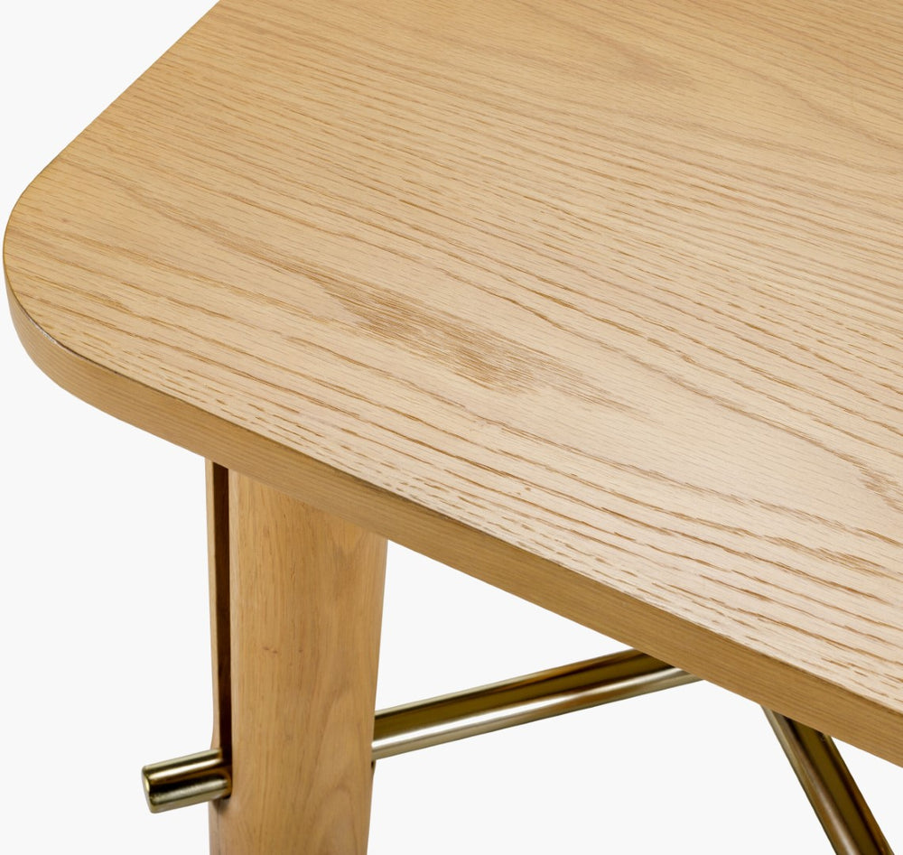 Surya Valdo End Table - Minimalist Modern Design With Durable Oak Top & Sturdy Metal Base For Your Home Top, Clear,Base, Metallic ,Brass Oak Veneer,Iron,Oak Veneer Vldo001-222222