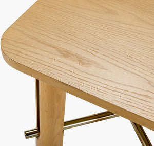 Surya Valdo End Table - Minimalist Modern Design With Durable Oak Top & Sturdy Metal Base For Your Home Top, Clear,Base, Metallic ,Brass Oak Veneer,Iron,Oak Veneer Vldo001-222222