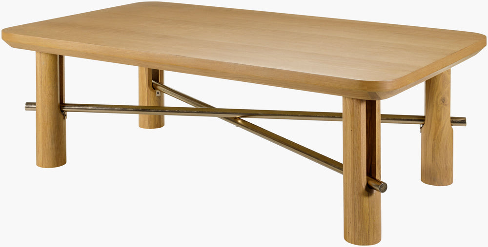 Surya Valdo Coffee Table - Minimalist Modern Elegance With Oak Top & Metal Base, Perfect For Any Space Top, Clear,Base, Metallic ,Brass Oak Veneer,Iron,Oak Veneer Vldo002-165028