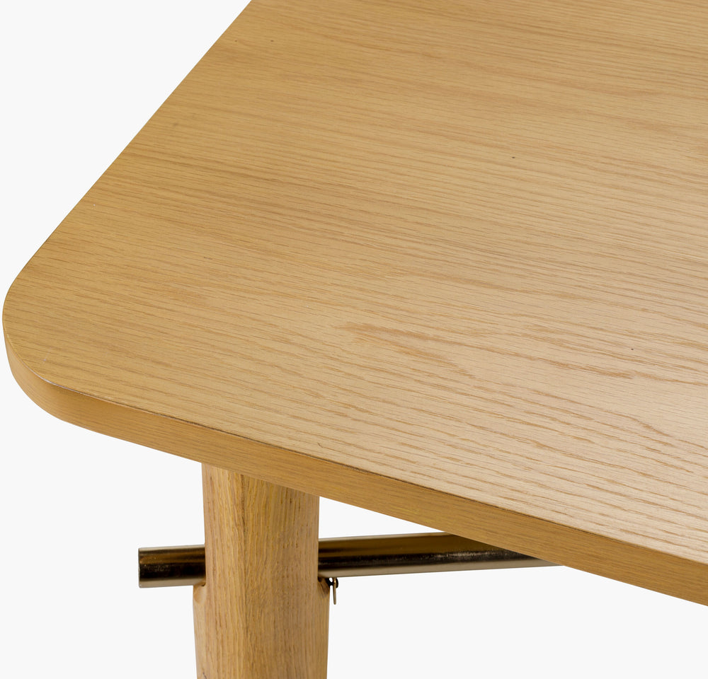 Surya Valdo Coffee Table - Minimalist Modern Elegance With Oak Top & Metal Base, Perfect For Any Space Top, Clear,Base, Metallic ,Brass Oak Veneer,Iron,Oak Veneer Vldo002-165028