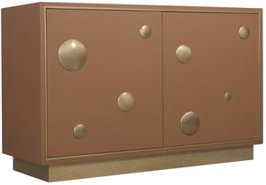 Hooker Furniture Melange Luxe Leather Hall Chest With Gold Circle Accents, Soft-Close Doors, Adjustable Shelves 628-85722-85