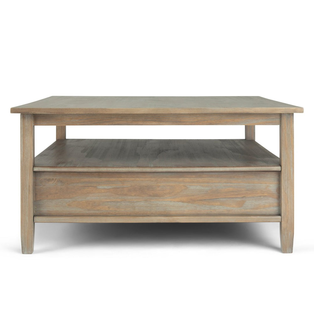 English Elm Warm Handcrafted Square Coffee Table - Distressed Grey With Storage & Shaker Style Charm B136P159735-GIGA