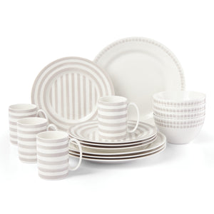 Lenox Kate Spade Charlotte Street North 16-Piece Dinnerware Set Taupe ,Grey, WHITE PORCELAIN 890215