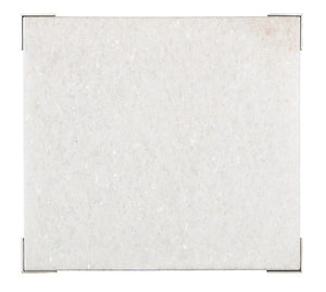 Hooker Furniture Melange Jen End Table With Natural White Stone Top, Champagne Legs & Tempered Glass Shelf, 24"H 628-80590-00