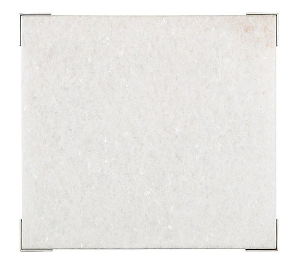 Hooker Furniture Melange Jen End Table With Natural White Stone Top, Champagne Legs & Tempered Glass Shelf, 24"H 628-80590-00