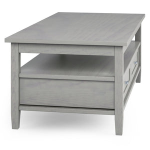 English Elm Warm Shaker Solid Wood Coffee Table 48" Fog Grey – Hand-Finished, Two Drawers, Transitional Charm B136P160677