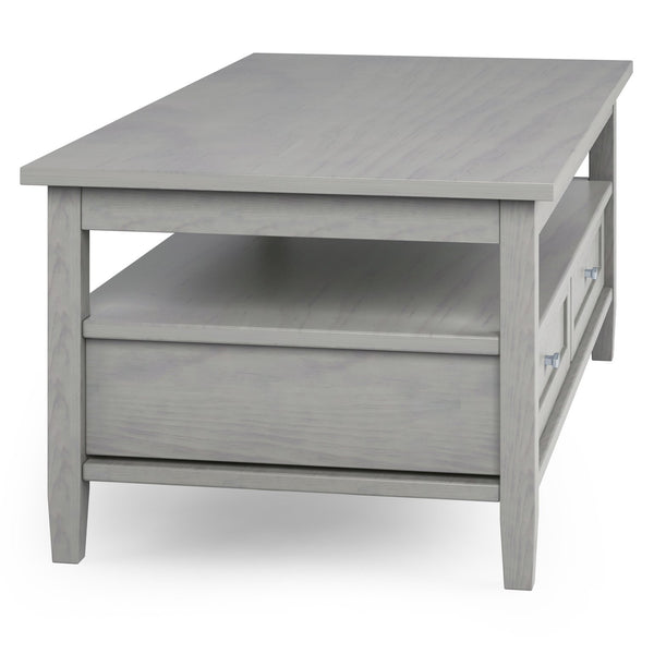 English Elm Warm Shaker Solid Wood Coffee Table 48" Fog Grey – Hand-Finished, Two Drawers, Transitional Charm B136P160677
