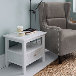 English Elm Warm Solid Wood 20-Inch Transitional End Table In Polished White With Storage Drawer & Tapered Legs B136P159708-GIGA