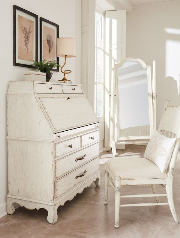Hooker Furniture Americana Vintage-Inspired Upholstered Side Chair With Linen Seat, Spindle Back & Time-Worn White Finish 7050-75310-02