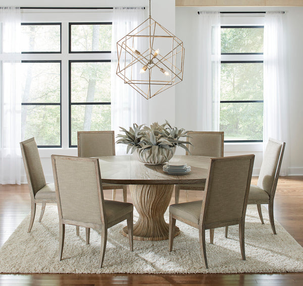 A.R.T. Furniture Tamarac Round Dining Table - Dusky Brindle Finish, Extends To 82”, Seating For 4-6, Unique Base Design Beige, Beige Material, Parawood Solids,Oak Veneer,Resin 267225-2352